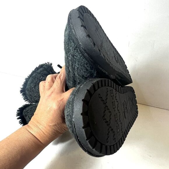 Mukluks Cable Knit Weave Black Fabric Boot Womens 9 Mid Calf Pull On Flat Bootie - Picture 6 of 11